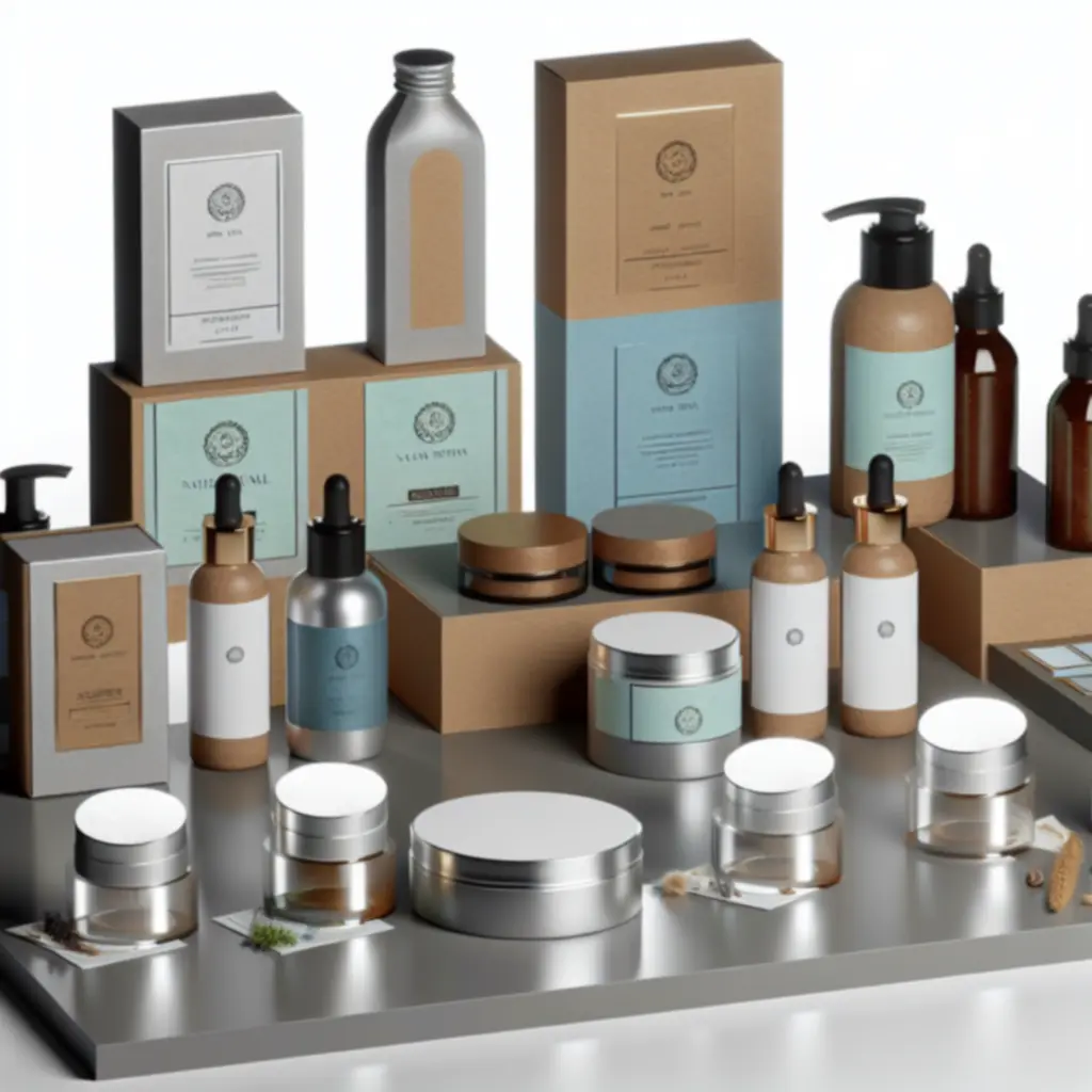 Wizualizacja minimalistycznych opakowań linii kosmetyków naturalnych