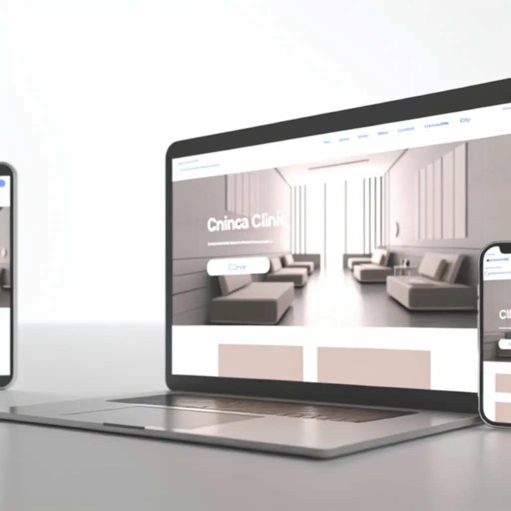 Widoki responsywnej strony internetowej kliniki medycznej na ekranie komputera i telefonu