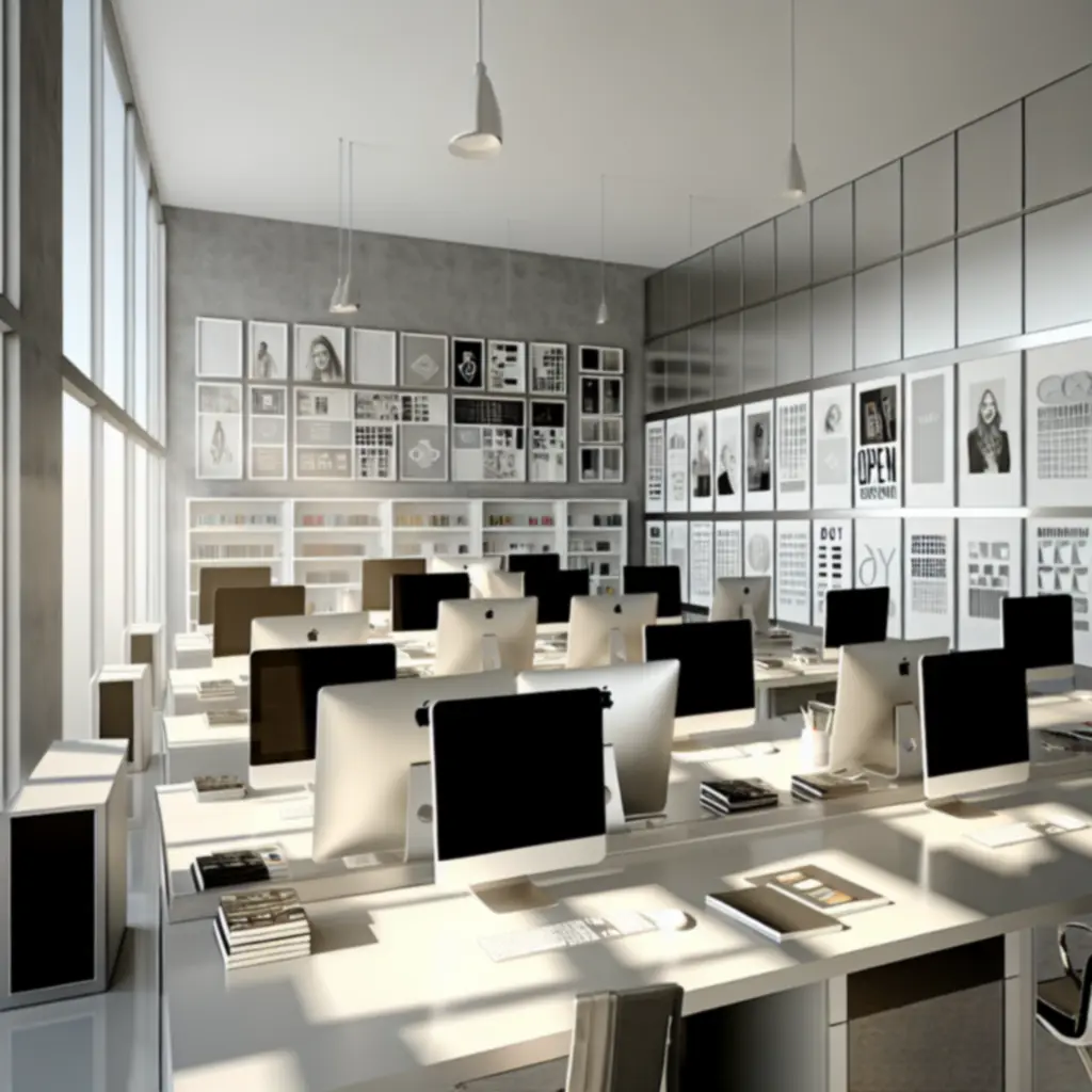 Minimalistyczne studio projektowe ProjektBrand z nowoczesnym stanowiskiem pracy